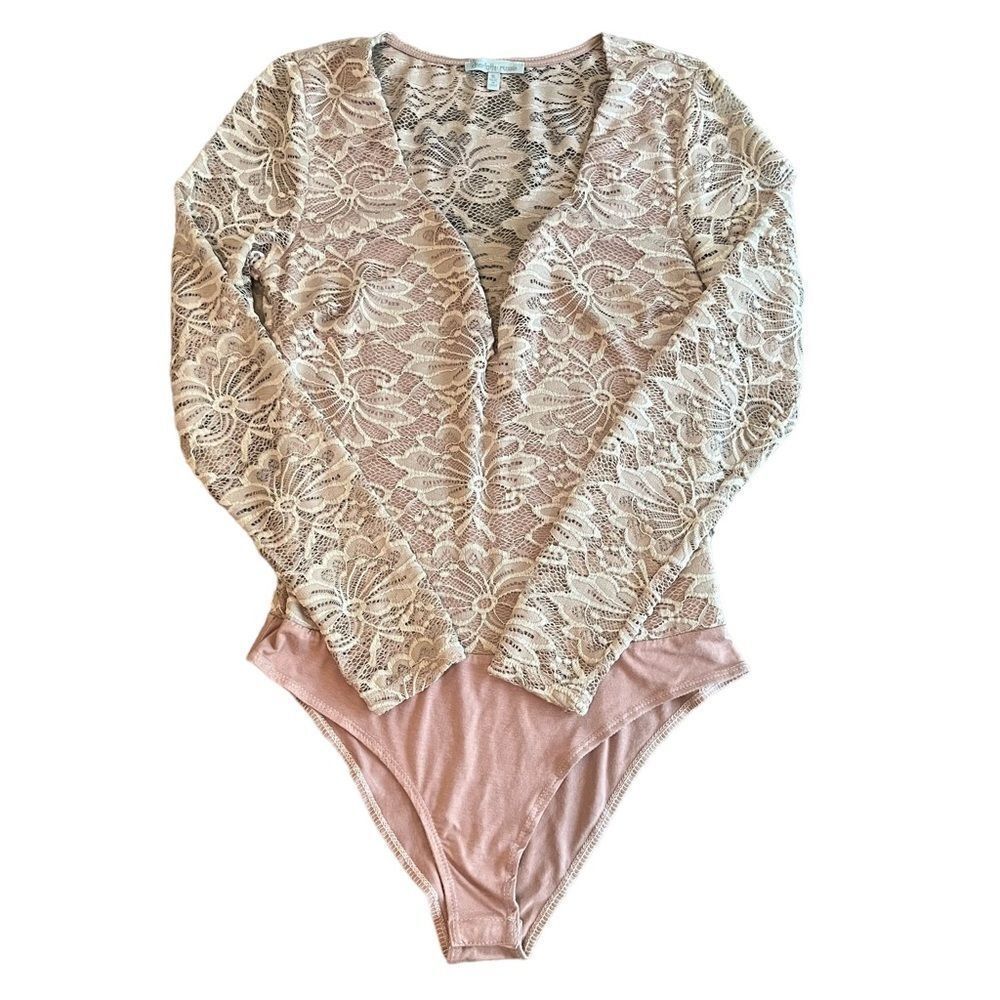 Charlotte Russe Size Small Lace Snap-bottom Body Suit Leotard Floral Blush​​​